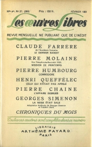 La neige était sale «Les oeuvres libres» N° 57 (283)  (Arthème Fayard 1951/2)