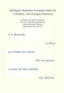 Quelque chansons évoquées dans les «Dictées» de Georges Simenon （2014/5/25）