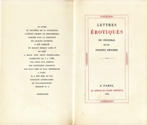 Lettres érotiques de Stendhal et de Prosper Mérimée