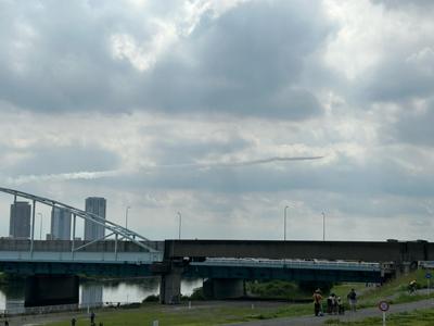 曇っていましたが、都内からもブルー🩵インパルスが見えました。川崎市市政100年、次の100年、さらによい時代になりますように。