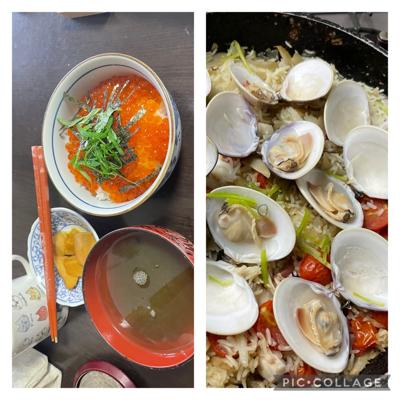 相方さんのお誕生日。朝から、いくらご飯。夜は、蛸と蛤のパエリア。前日、川向こうの魚屋さんまで買い出しに行き、甘エビやら、鮑やらの魚介三昧。しっかり飲んで、しっかり美味しい。