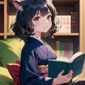 なつきネコ@たくさんの本に囲まれてご満悦な化け猫